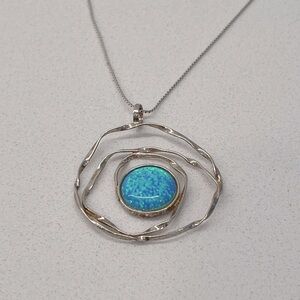 Sterling silver opal circle necklace